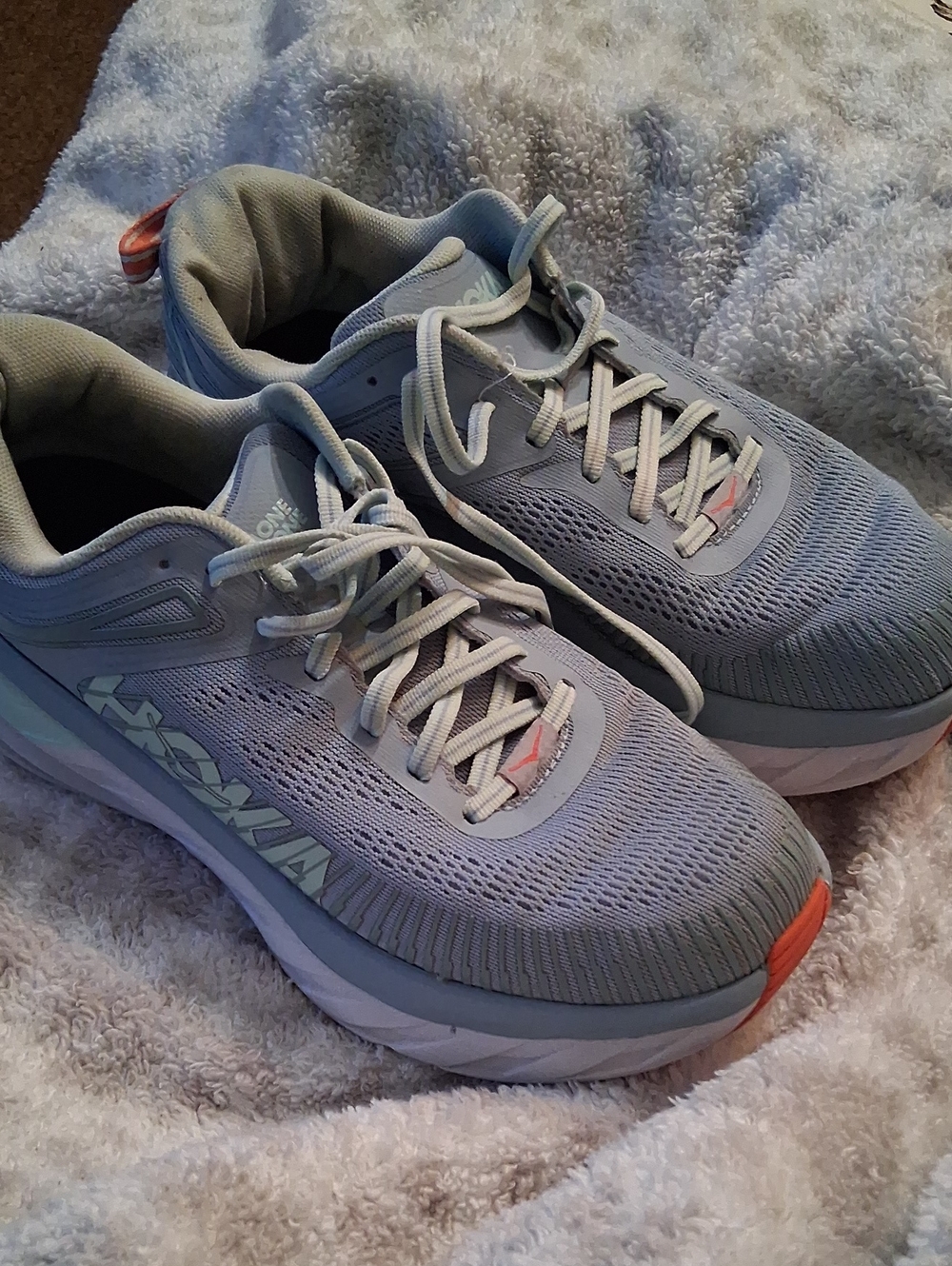 Hoka One One Women's Light Gray Mesh Running Shoes with Coral Accents